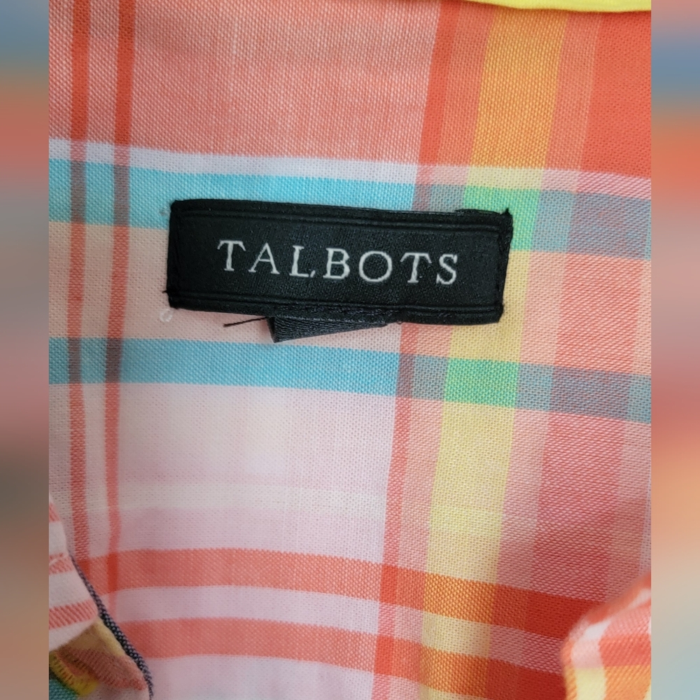 Talbots Orange, Blue & White Button Down Shirt Size Large - Picture 2 of 11